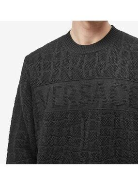 New Authentic Versace Crocodile Jacquard Wool Crew – Black  size 50